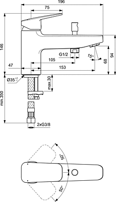 Ceraplan BD257AA стоящ смесител за вана/ душ 